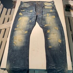Akoo Men's Blue Distressed Slim Jeans